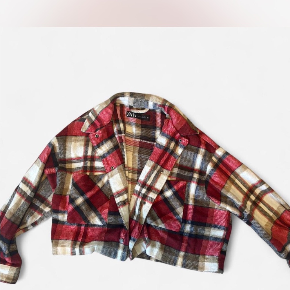 Zara Red and Brown Blazer Wool-Blend Plaid